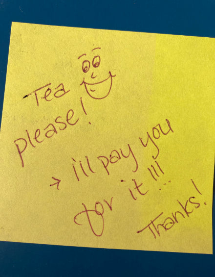 A Note from a customer requesting more hygge panda tea