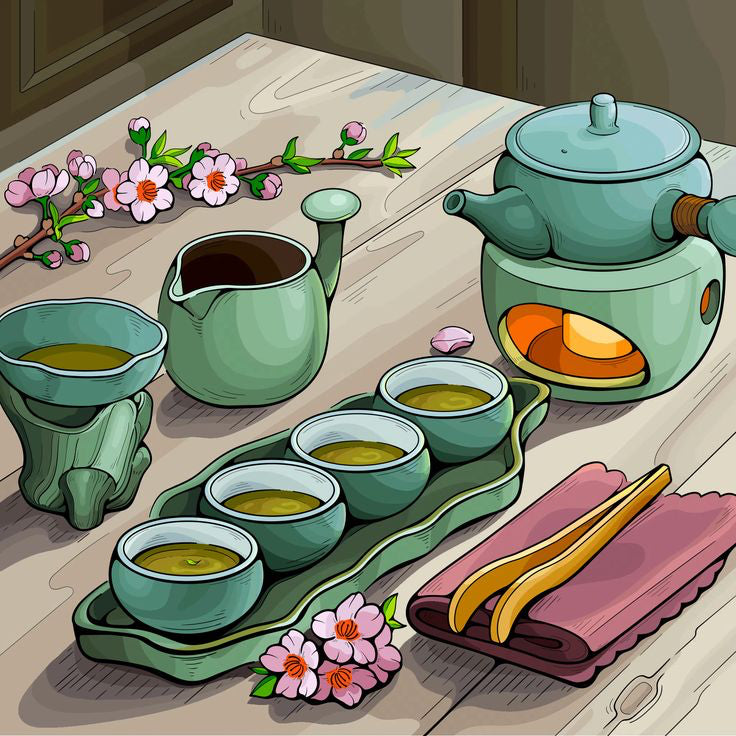 Painting of a tea ceremony in a tea house 