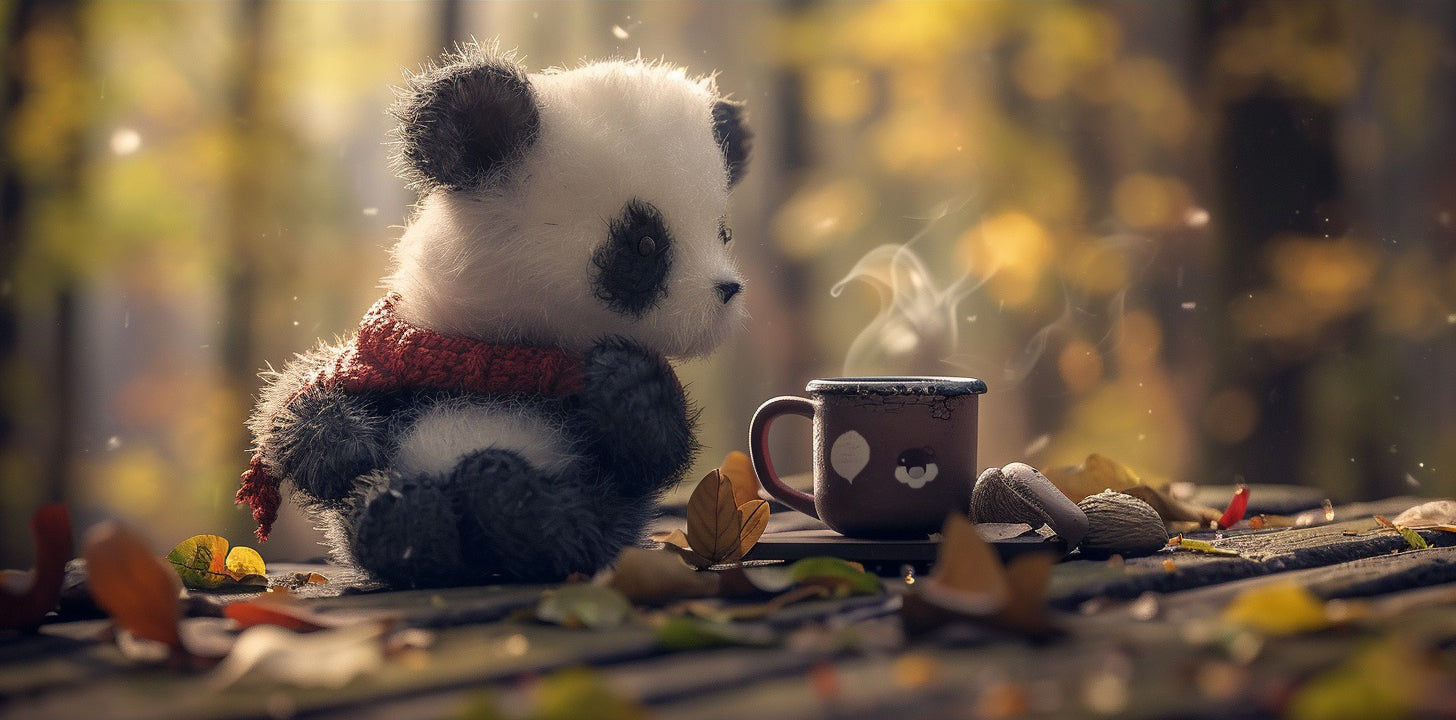 Hygge Panda Exploring a Tea Cup
